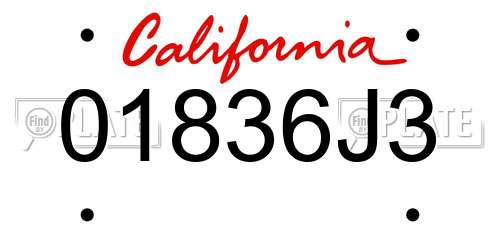 01836J3 California License Plate