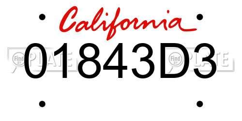 01843D3 California License Plate