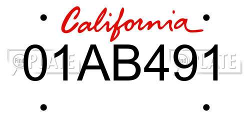 01AB491 California License Plate