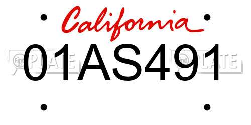 01AS491 California License Plate