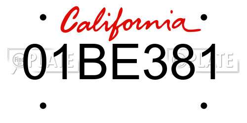 01BE381 California License Plate