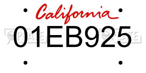 01EB925 California License Plate