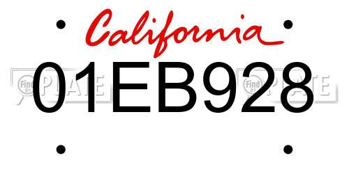 01EB928 California License Plate