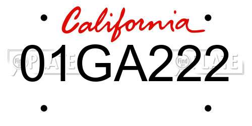 01GA222 California License Plate