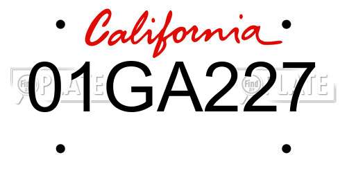 01GA227 California License Plate