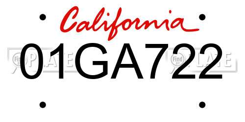 01GA722 California License Plate