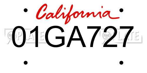 01GA727 California License Plate