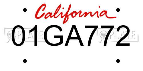 01GA772 California License Plate
