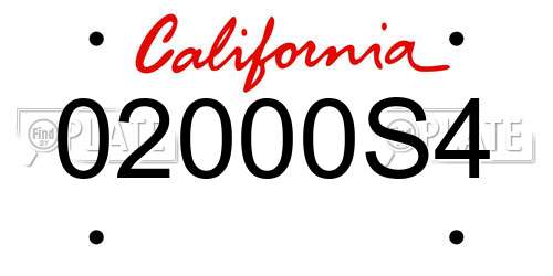 02000S4 California License Plate