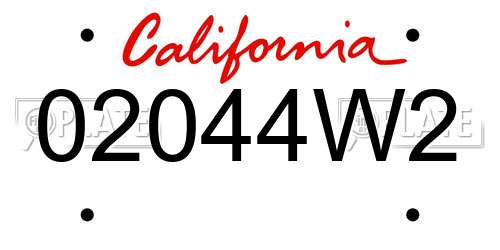 02044W2 California License Plate