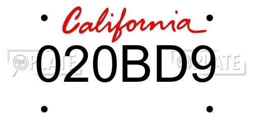 020BD9 California License Plate