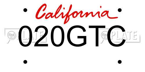 020GTC California License Plate