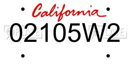 02105W2 California License Plate