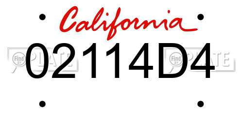02114D4 California License Plate