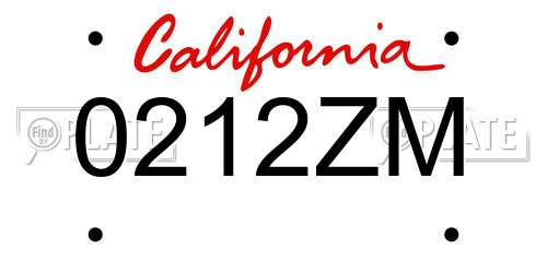 0212ZM California License Plate