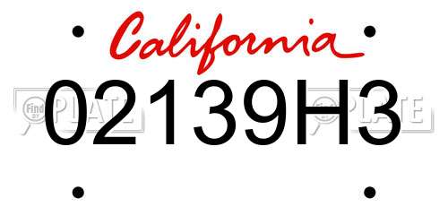 02139H3 California License Plate