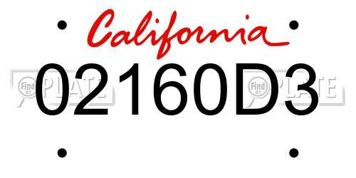 02160D3 California License Plate