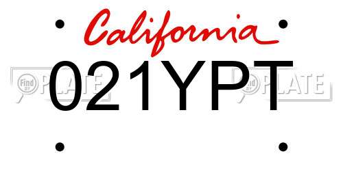 021YPT California License Plate