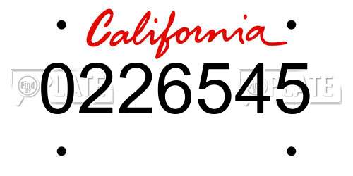0226545 California License Plate