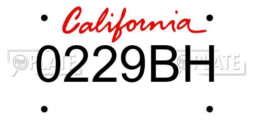0229BH California License Plate