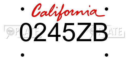0245ZB California License Plate