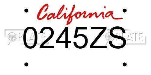 0245ZS California License Plate