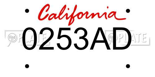 0253AD California License Plate