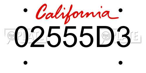 02555D3 California License Plate