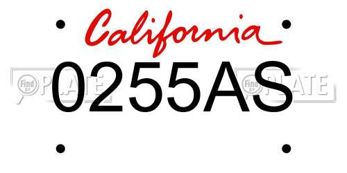 0255AS California License Plate