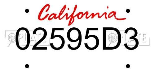 02595D3 California License Plate