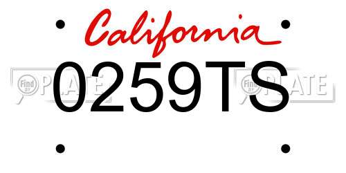 0259TS California License Plate