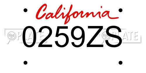 0259ZS California License Plate