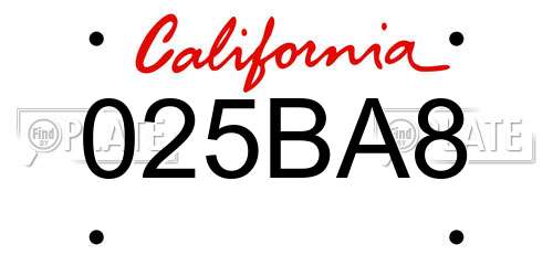 025BA8 California License Plate