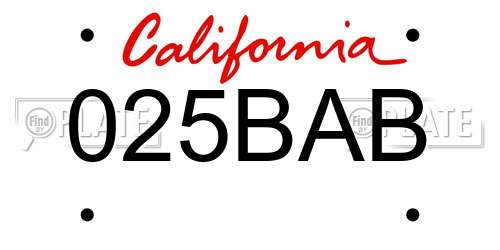 025BAB California License Plate