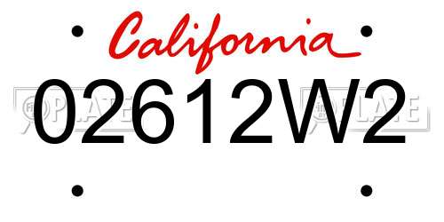 02612W2 California License Plate