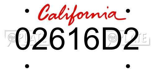 02616D2 California License Plate