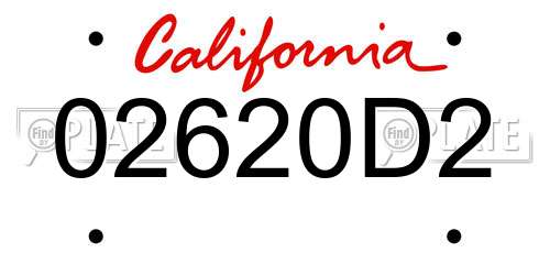 02620D2 California License Plate