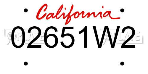 02651W2 California License Plate