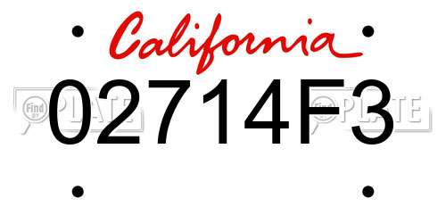 02714F3 California License Plate