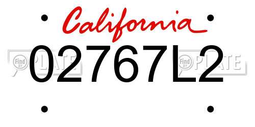 02767L2 California License Plate
