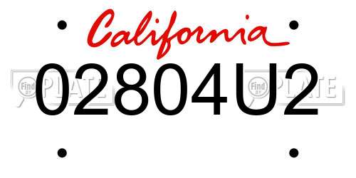 02804U2 California License Plate
