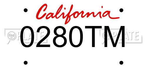 0280TM California License Plate