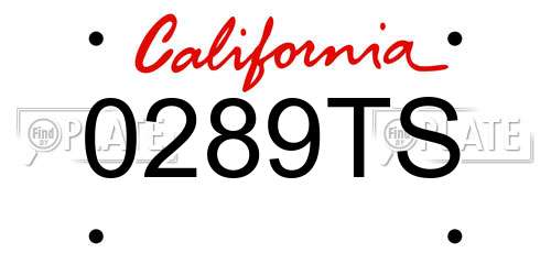 0289TS California License Plate