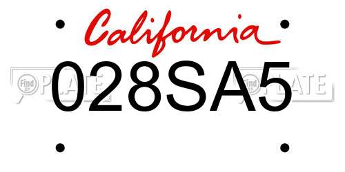 028SA5 California License Plate