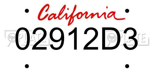 02912D3 California License Plate