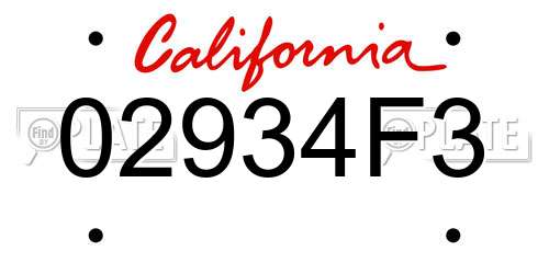 02934F3 California License Plate