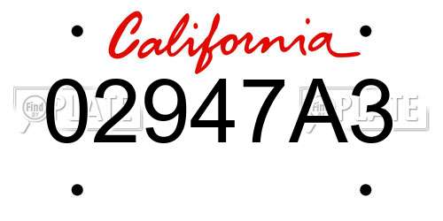 02947A3 California License Plate