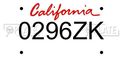 0296ZK California License Plate