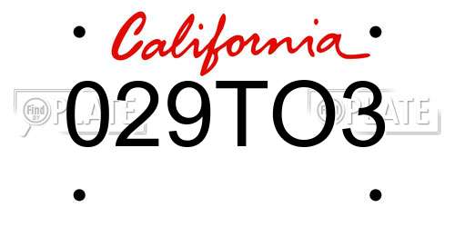 029TO3 California License Plate