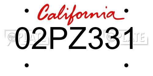 02PZ331 California License Plate
